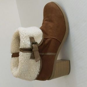 Lane Bryant Faux Suede/Shearling Heeled Ankle Booties 10W Brown